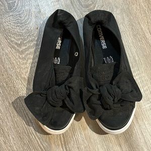 Converse slip on black bow sneakers, size US 7.5 women’s